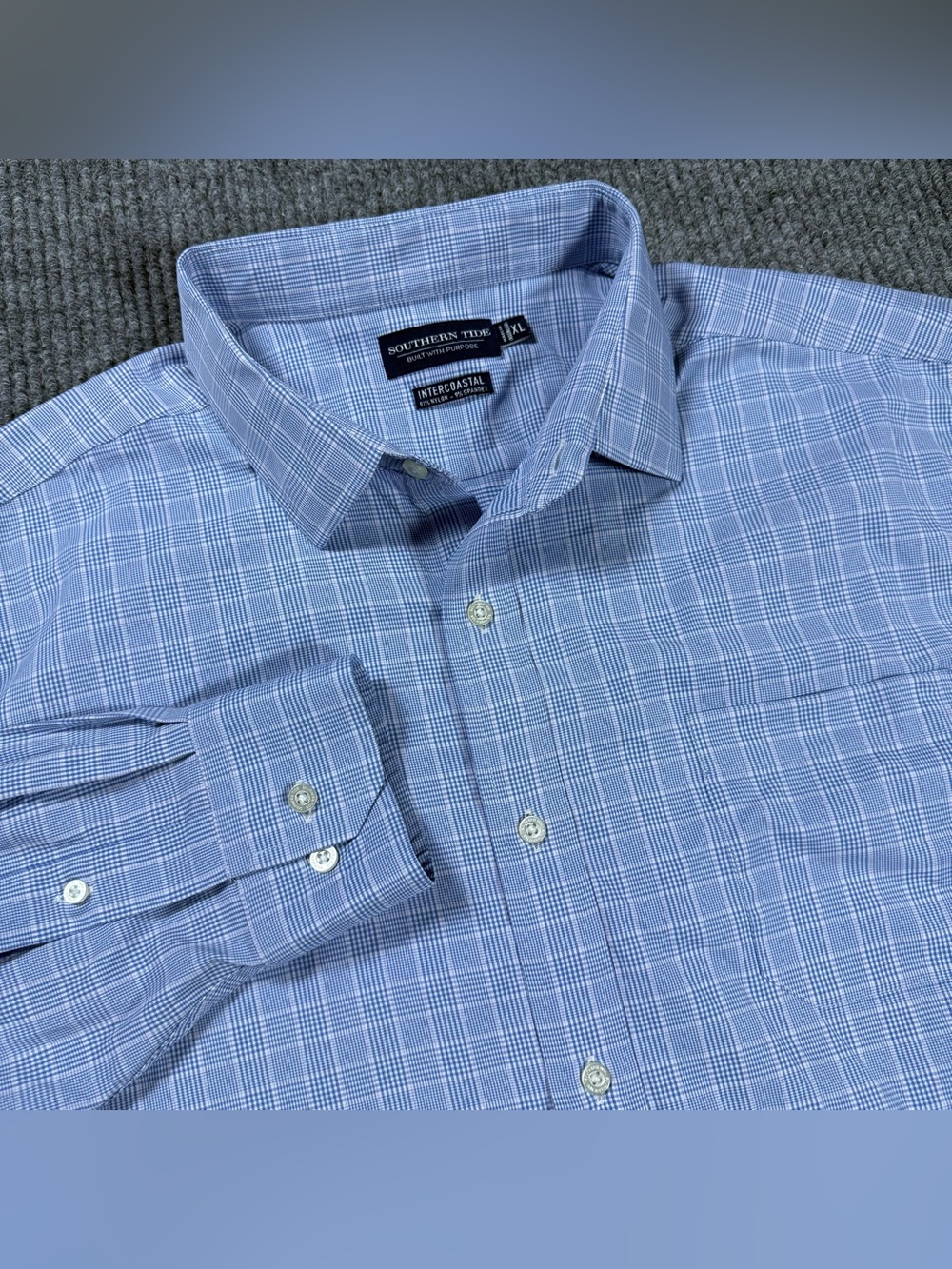 Southern Tide Shirt Mens XL Blue Gingham Check Intercoastal Fishing Performance